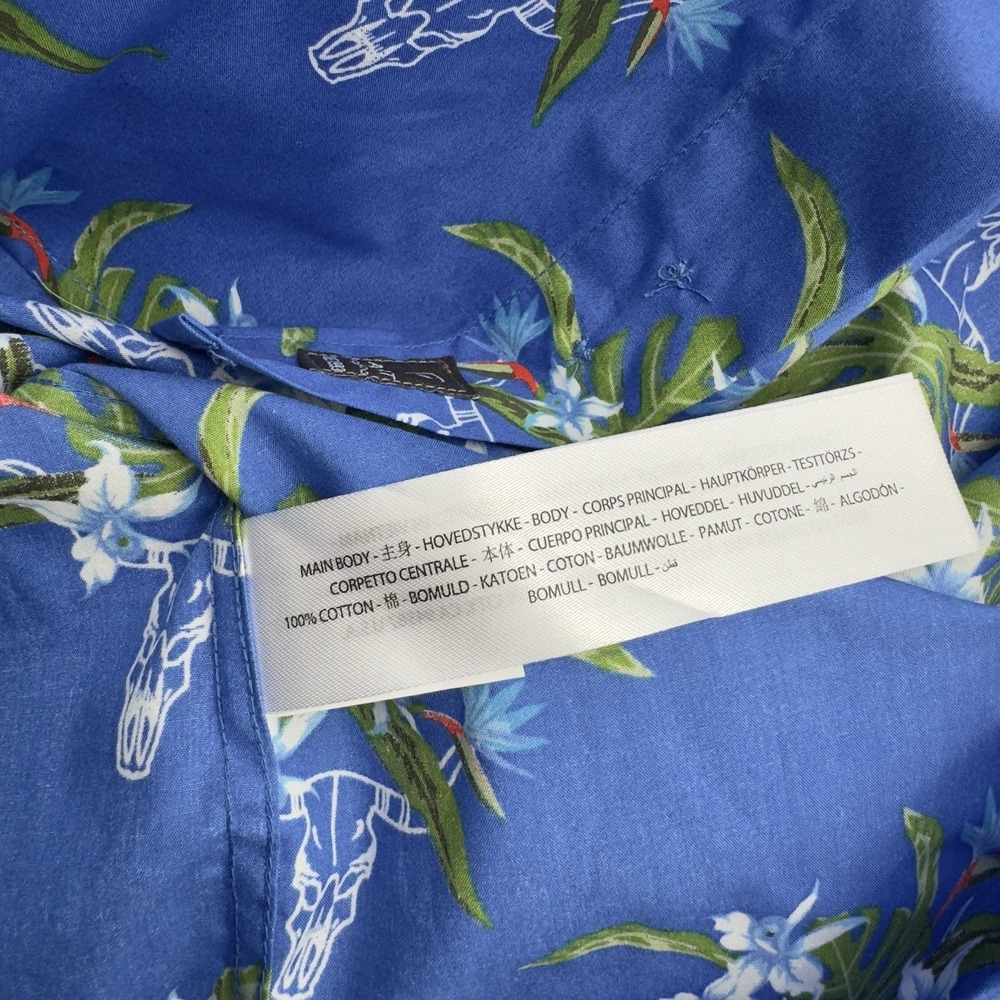 ARIAT L Large Logan Classic Fit Shirt Long Sleeve Blue Animal Skull Floral Print - Picture 3 of 7